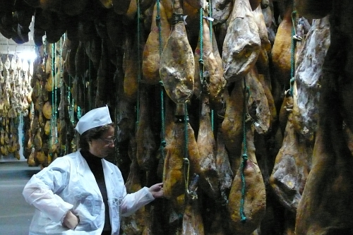 Núria Autet (IberGour) en las bodegas jamoneras de COVAP