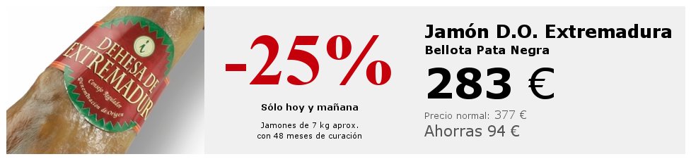 Banner promocional de la oferta 25% descuento en jamón D.O. Extremadura