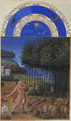 Ilustración referente al mes de noviembre del manuscrito Les Très Riches Heures