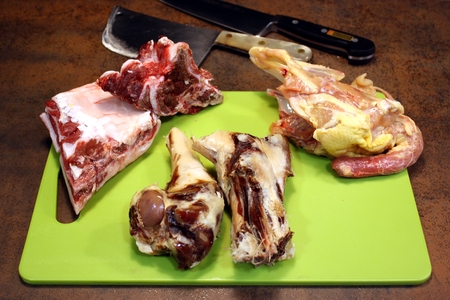 Beef bone and ribs, ham bones and chicken carcass