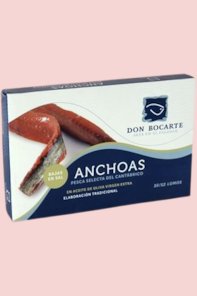 Anchoas del Cantábrico Don Bocarte en aceite de oliva, bajas en sal (120 gr - 10/12 lomos)