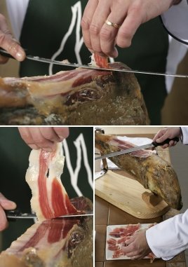 Secuencia que indica cómo cortar el jamón en lonchas