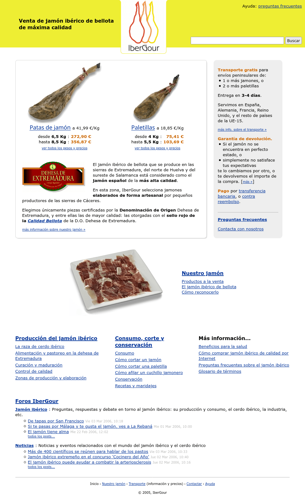 Pantallazo de la primera página de inicio de ibergour.com .