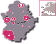 Mapa de las zonas de elaboración de jamón ibérico en Extremadura