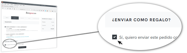 Pantalla donde se indica que el pedido es para regalo