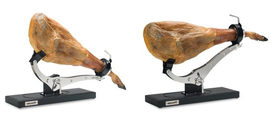 El jamón colocado en el soporte jamonero Buarfe Elite Inox